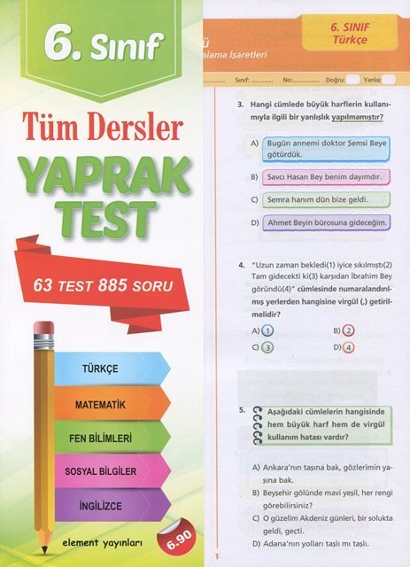 Tüm Dersler Yaprak Test-6.Sınıf, Element