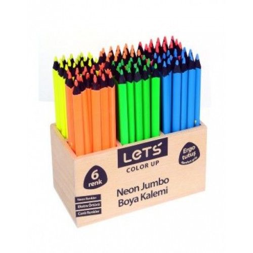 Lets 6 Renk Neon Boya Kalemi 108'li Ahşap Stand
