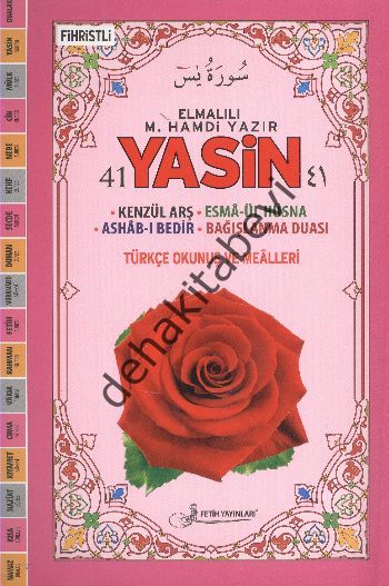 Yasin Türkçe Okunuşlu Mealli (orta boy pembe güllü-Kod:f033), Fetih Yayınları