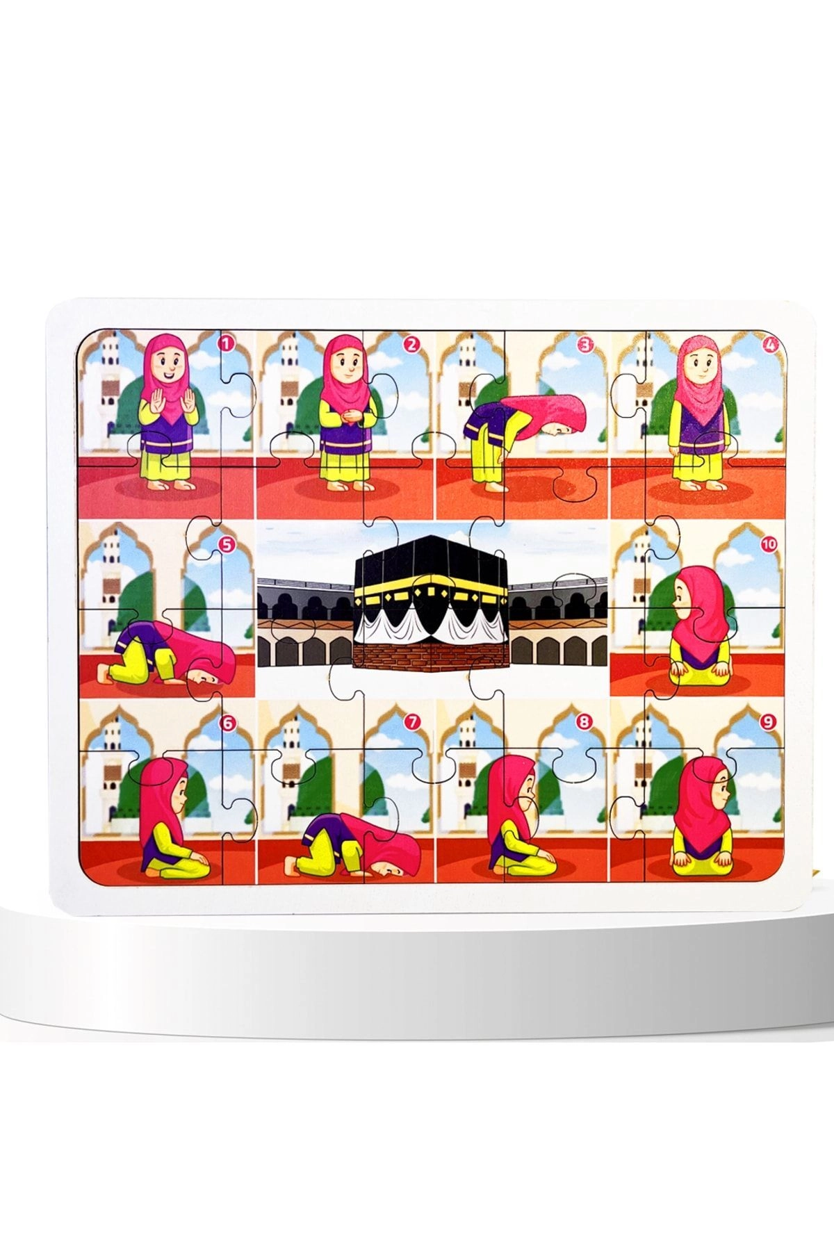 İslamı Öğreniyorum - Namaz Öğreten Yapboz - Ahşap Puzzle - Kız Çocuk (16x20 cm.)