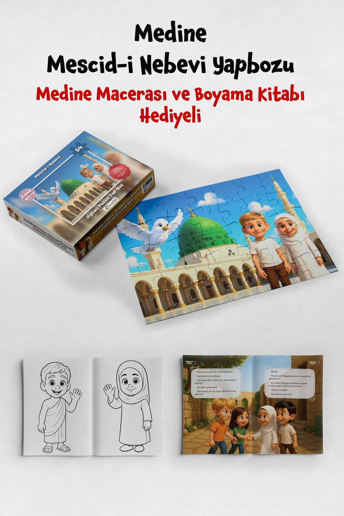 54 Parça Medine Mescidi Nebevi Jigsaw Yapboz Puzzle İslami Dini Çocuk Eğitici Öğretici Oyun Seti