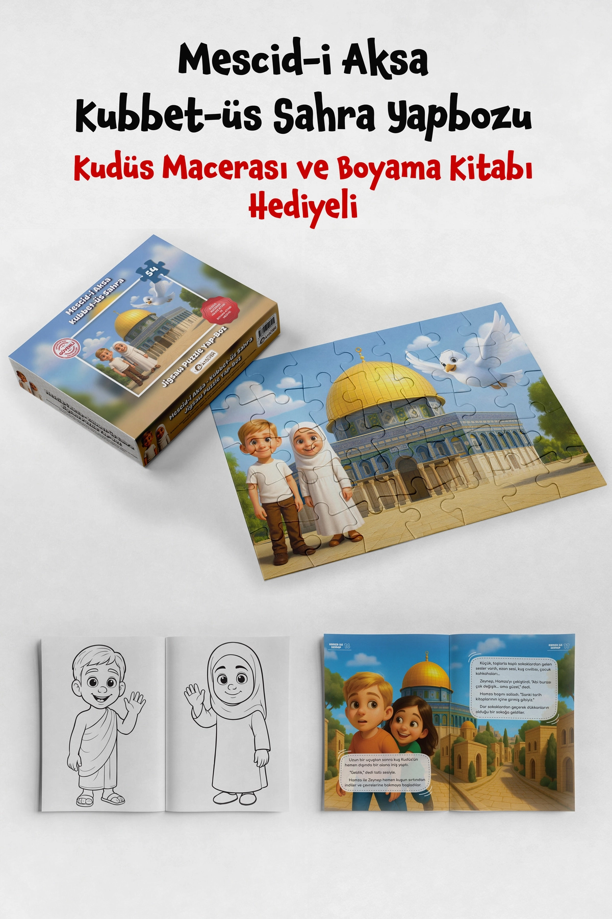 54 Parça Kubbetüs Sahra Mescidi Aksa Yapboz Puzzle İslami Dini Çocuk Eğitici Öğretici Oyun Seti